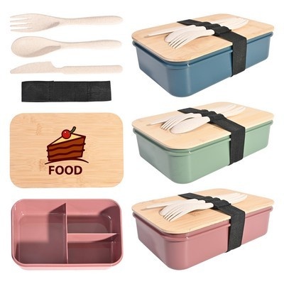 Divided Wheat Straw Bento Box w/Tableware Set