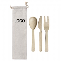 Wheat Straw Tableware Set With Cotton Bag