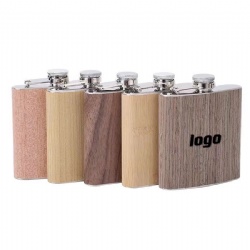 6 Oz Wooden Grain Hip Flask