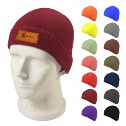 Warm Beanie With Patch PU Leather