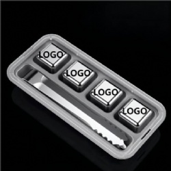 Set of 4 Stainless Steel Whiskey Chilling Rocks With Clip