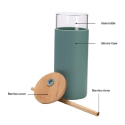 Glass Tumbler With Bamboo Lid And Straw