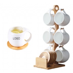 6 Pieces Coffee Mugs Set with Wooden Stand