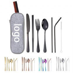 Stainless Steel Tableware Set with Pouch