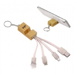 3-in-1 Bamboo Wheat Straw Charging Cable/Keychain